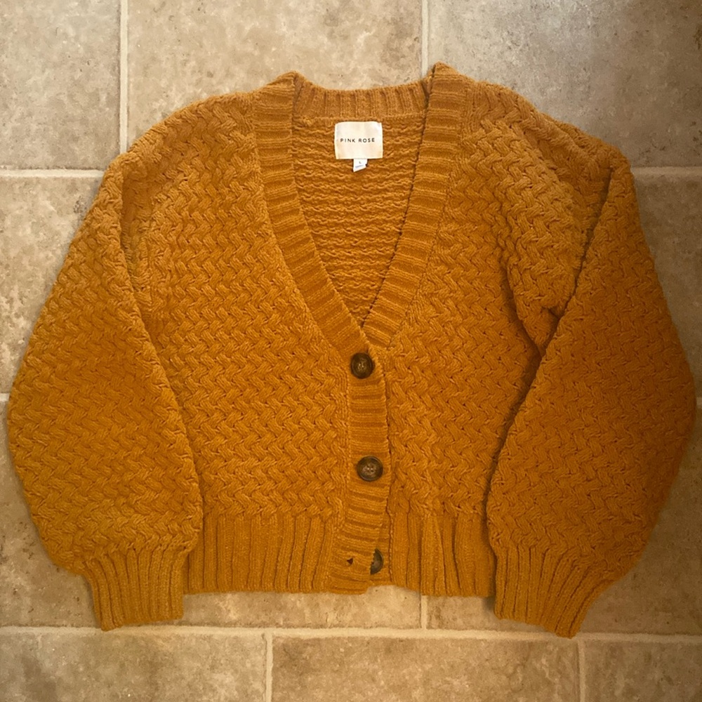 Pink Rose, mustard sweater